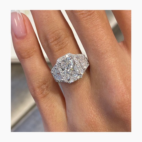 18K White Gold Engagement Ring 4.23ct Radiant Lab-Created Diamond E/VVS2 - Picture 3 of 12