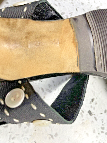 Manola Blahnik Sandaletten Stiletto schwarz mit weißen Knopfdetails 36,5 - Bild 7 von 8