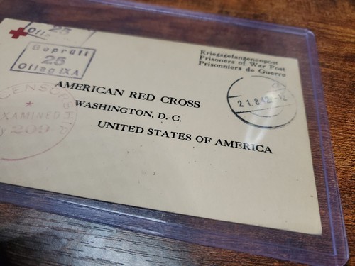 AMERIKANISCHES ROTES KREUZ QUITTUNG FÜR KRIEGSGEFANGENE PAKET. Aug 18 1942. Oberst. - Bild 6 von 6