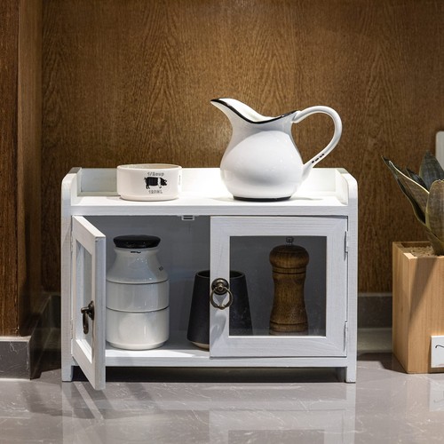 - Storage Cabinet, Mini Countertop Cabinet, Distressed Wood Organizer for Kit... - Picture 9 of 9