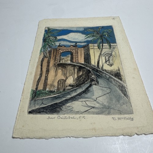 Ancienne petite estampe San Cristóbal, Porto Rico, signée par N. McNally - Photo 9/19