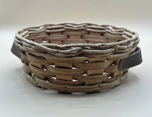 Vintage Pyrex Casserole Dish Holder Wicker Round Basket Leather Handles - Picture 2 of 6