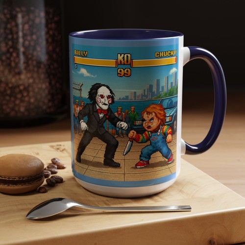 Billy V Chucky Street Fighter 2 Coffee Mug Cup Saw Child's Play Halloween Horror - Picture 60 of 79