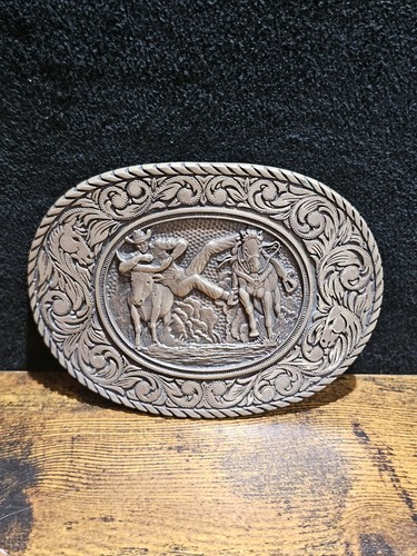 Vintage ADM Award Design Medaillen massiv Messing Western Cowboy Gürtelschnalle - Bild 1 von 6