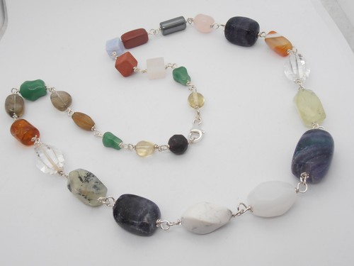 Collana in Argento 925 e Pietre Dure Naturali - Girocollo Fluorite Agata Quarzo - Picture 5 of 8