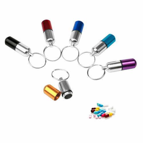 Mini Waterproof Metal Medicine Pill Box Case Bottle Holder Container Keychain - Picture 2 of 18