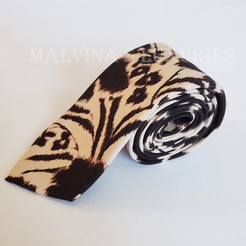 SALVATORE FERRAGAMO TIE BEIGE BLACK SILK FLOWER CANDY AUTH BOX 2.35" WIDTH - Picture 6 of 10