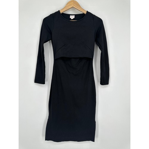 Boob Design Langarm Umstands Still Kleid Rundhals Seitenschlitz Midi, Gr. S