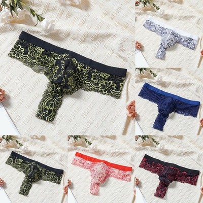 Männer G-String Netz Tanga Schlafzimmer niedrige Taille Ausbuchtung Beutel Blumen Spitze T-Back Design