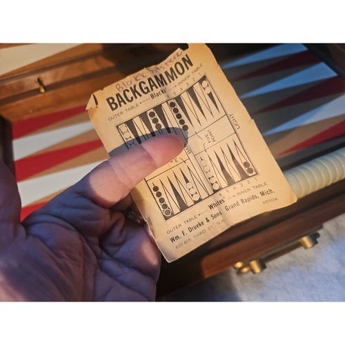 Drueke Backgammon Bakelite chips Corkboard Surface Solid Wood case game vintage - Picture 12 of 24