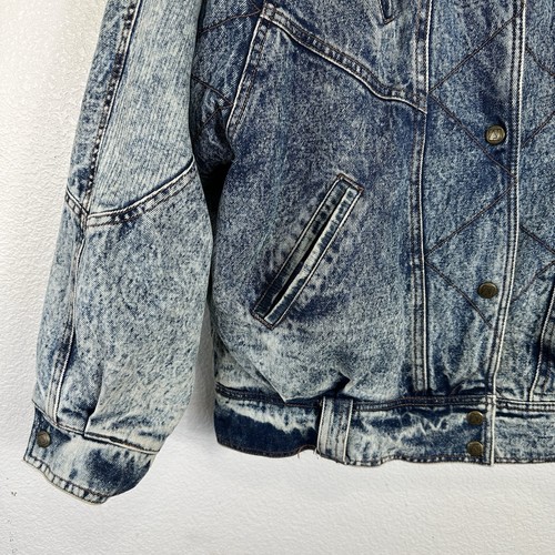 Giacca denim vintage Andy Johns lavaggio acido punto geometrico anni 80 oversize grande - Foto 4 di 15