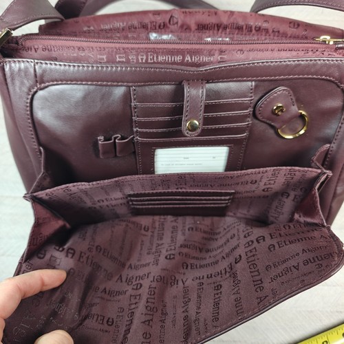 Vintage Etienne Aigner Oxblood Leather Shoulder Bag Organizer Compartments - Picture 7 of 14