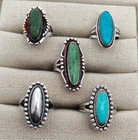 Lot of 5 Vintage Sterling Silver Native American Navajo Rings 4 with Turquoise