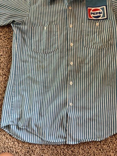 Camisa de Trabajo Pepsi Vintage Manga Corta Rayas Talla Pequeña Azul - Imagen 6 de 6