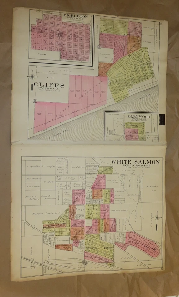 Mapa de plataforma del condado de Klickitat 1913 salmón blanco Bickleton Cliffs Grand Dalles McCred Foto 3 de 4