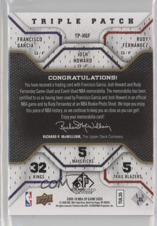 2009 SP 比赛使用 /60 Francisco Garcia Josh Howard Rudy Fernandez 三张布贴 — 第 2/2 张图片
