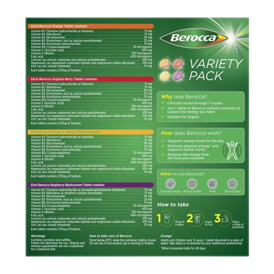 Berocca Energy Effervescent Tablets Variety Pack – 4 × 15 Tablets (60 Total) - image 3 of 3
