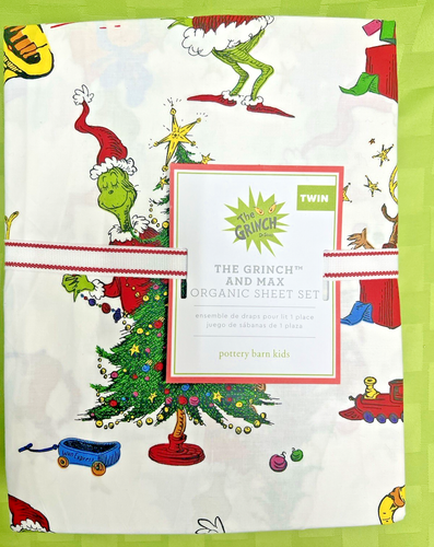 Pottery Barn Kids Dr. Seuss The Grinch & Max Bio-Bettwäscheset ZWILLING NEU 3-teilig - Bild 1 von 11