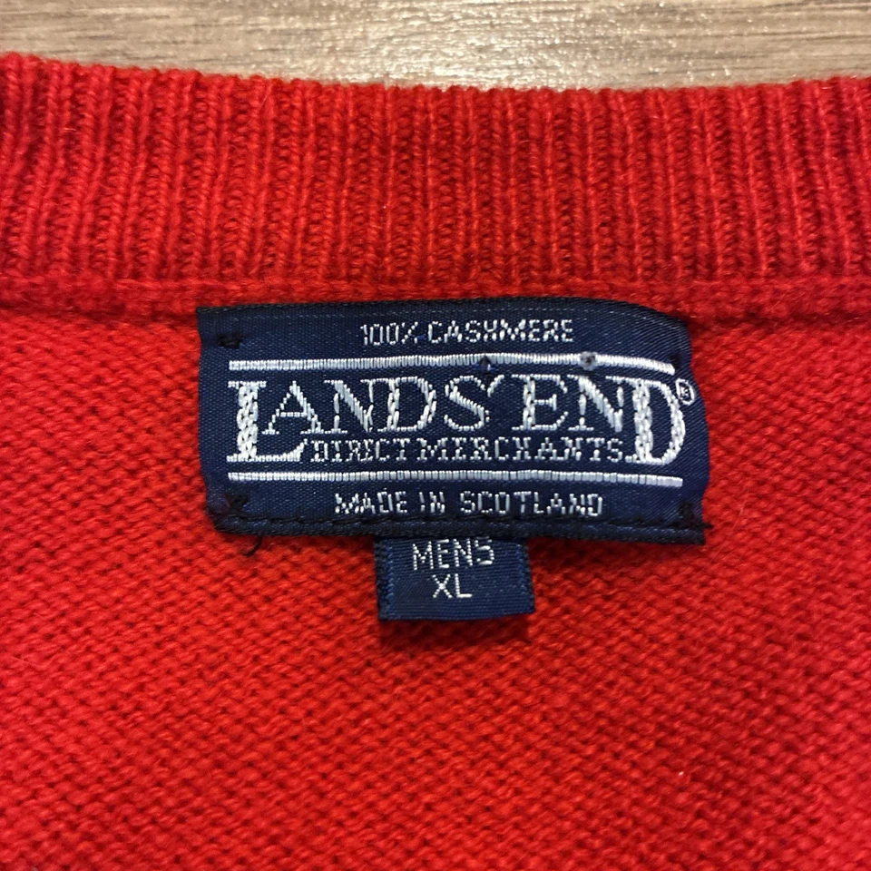 Chaleco Suéter Para Hombre XL Lands End Rojo 100% Cachemira Cuello en V De Colección Escocia Foto 2 de 4