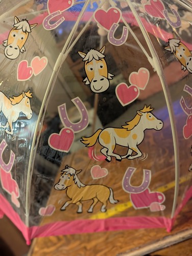 Bugzz Kids Stuff Clear Umbrella with Pink Trim and Horses - Picture 7 of 10