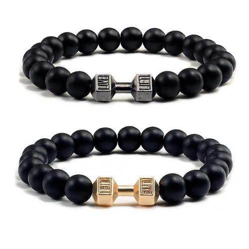 Dumbbell Bracelet For Men Women, 8mm Natural Lava Rock Stone Beaded Gym Weighted