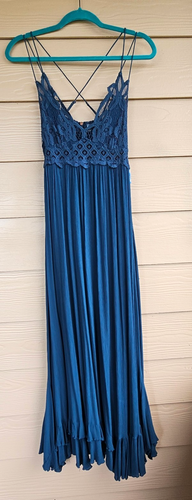 Free People One Adella Maxi Dress Sz S Turquoise Boho