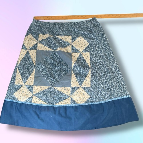 VTG Patchwork Reversible Quilted Blue Skirt Handmade 33” Medium Cottagecore - Picture 12 of 12
