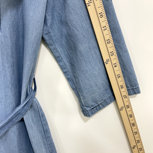 Chic Connection Women's Dress Small Blue Denim Shift Roll Up Tab Sleeves Beachy - Picture 12 of 13