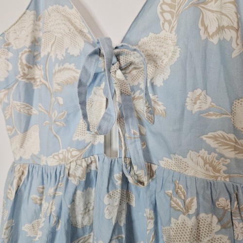 Floral Cotton Bow Front Midi Dress Blue White Cottagecore Summer Small - Picture 3 of 10