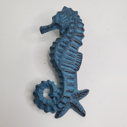 Gusseisen Antik Stil Maritim SEEPFERDCHEN Türklopfer Blau Finish Seastar