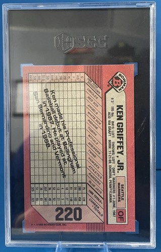 1989 Bowman #220 Ken Griffey Jr RC SGC 9 - Picture 2 of 2