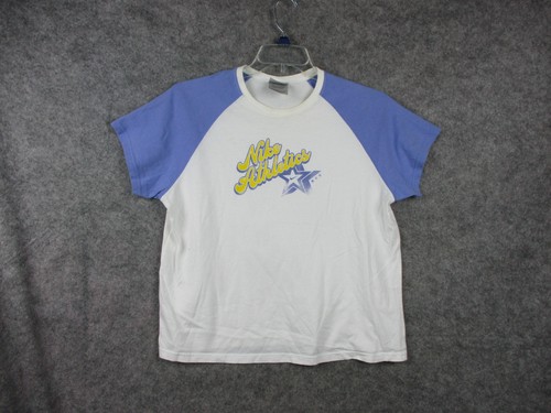 Nike Athletics Shirt Women XL White Blue Raglan Cotton Baseball Graphic Logo Y2K - Picture 1 of 10