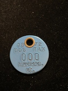 1972 Townshend Vermont Tax Token Dog Tag License #000 sample