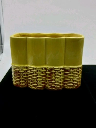 Vintage McCoy Pottery Yellow Basket Weave Vase Planter