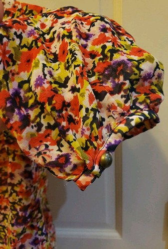 Cottage Core Prairie Blouse Women Sz Small Boho Hippie Floral Pleats Sheer XXI - Picture 7 of 11