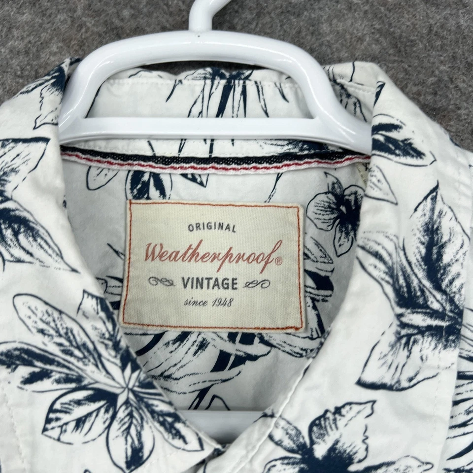 Weatherproof Shirt Mens 2XL White Navy Floral Hawaiian Button Front Casul - Image 3 of 4