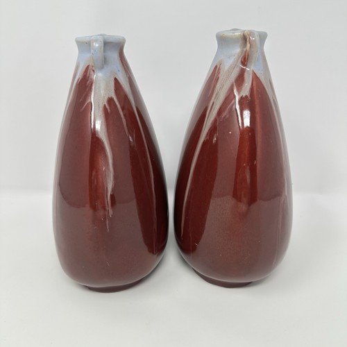 Vintage Beligum 2119 Art Pottery Vase Pair Red Drip Glaze Ceramic MCM - Picture 4 of 18