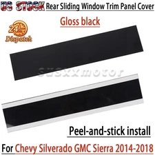 For Chevy Silverado GMC Sierra 14-18 Rear Sliding Window Trim Cover Gloss Black