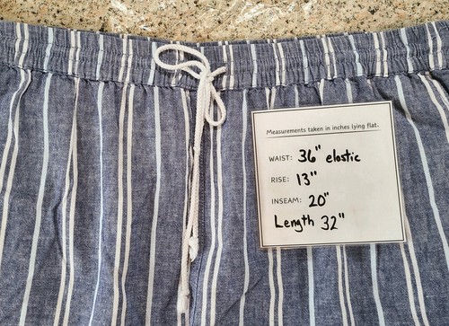 BeachLunchLounge Size XL Baggy Wide Leg Capri Blue White Striped Linen Blend - Picture 3 of 7