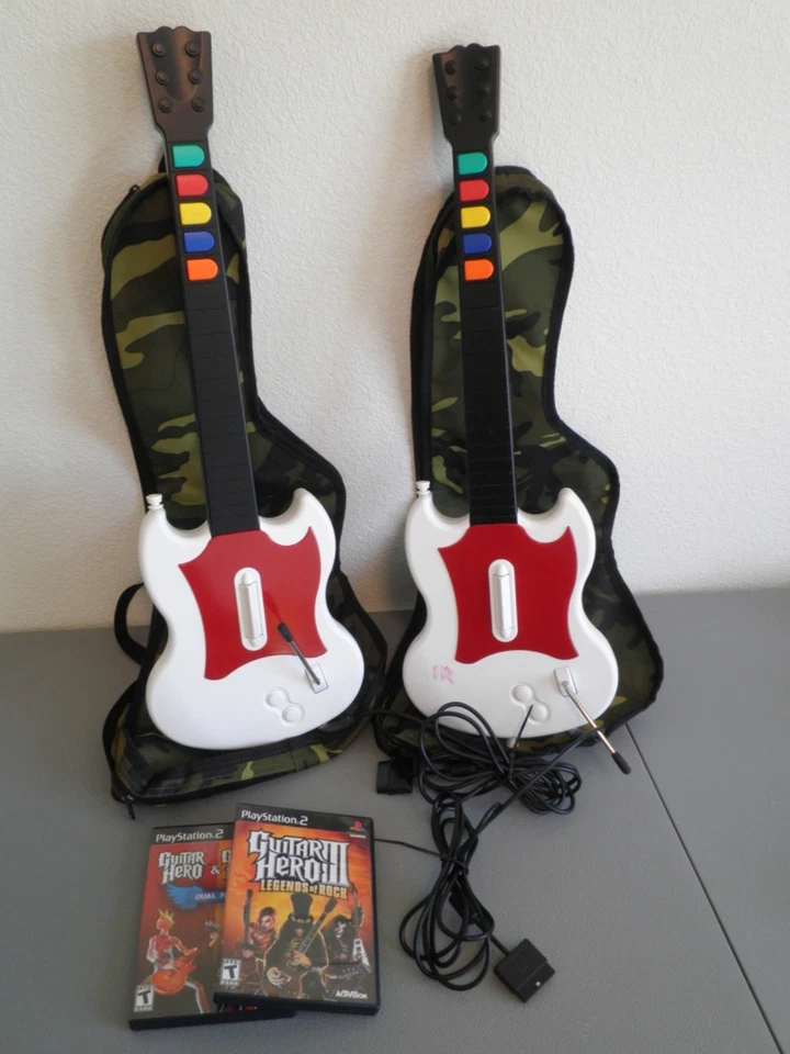 Juego de mandos PS2 Guitar Hero 2 rojo octano SG 95077.805 blanco con juegos + fundas Foto 2 de 4