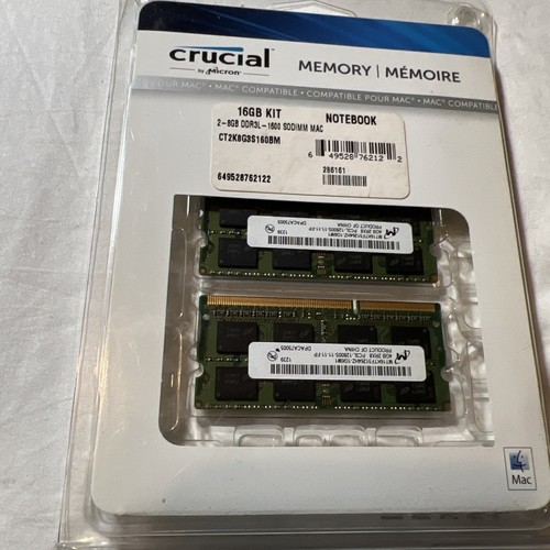 crucial 16gb kit 2 x 8gb ddr3l-1600 sodimm 1.35V CL9 for Mac Notebook