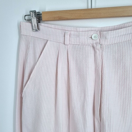 Vintage Trousers Mom Seersucker House of Fraser Striped Pink Tapered 10 12 14 - Picture 2 of 7