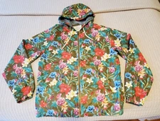 WEATHERPROOF ORIGINAL Olive Green Floral Full Zip Slicker Rain Coat Jacket M