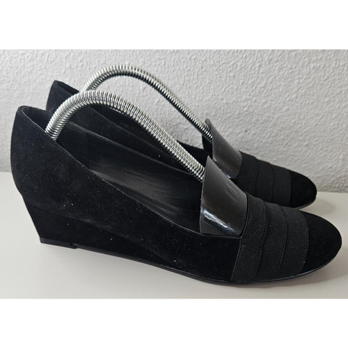 Stuart Weitzman Perforated Black Suede Wedge Heels Size 6M – Made in Spain - Picture 1 of 7