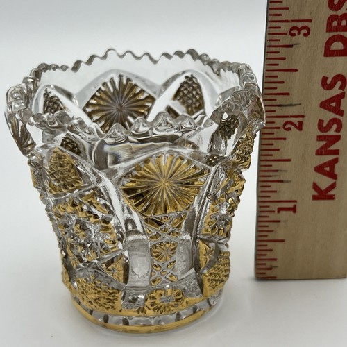 Vintage Imperial Glass Clear/Gold Carnival Sawtooth Toothpick Holder - Picture 8 of 10