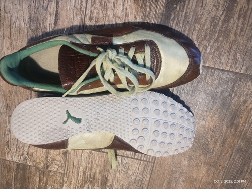 Rare Vintage Puma Trainers Running Shoes Green w Brown Leather US 9? Read - Picture 5 of 5