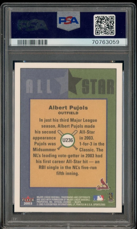 2003 Fleer Tradition Update #U236 Albert Pujols Cardinals PSA 10 GEM MINT - Image 2 of 2