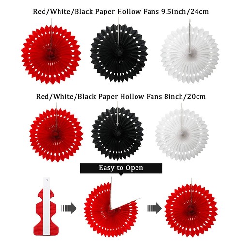 29 Pcs Red and Black Decorations Mouse Paper Decoration Fan Pom Pom Honeycomb... - Picture 7 of 8