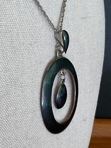 VTG SIAM STERLING SILVER Signed Thai MODERNIST Pendant NECKLACE Nielloware MCM - Picture 6 of 24