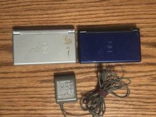 (2) Nintendo DS Lite Handheld Systems Silver Metallic Blue Tested Fair Condition